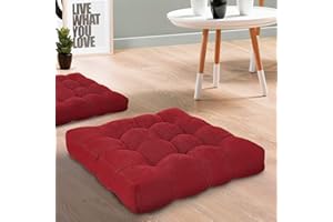 Millsilo Floor Pillow, Large Floor Cushions, Square Floor Cushion Seating for Adults Kids, Tufted Thick Meditation Cushion for Yoga Living Room Tatami Fireplace Outdoor Floor, 22x22x4 Inch, Claret