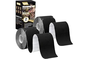 Kinesiology Tape Precut 2 Rolls K Tape, Physio Tape 40 Count 10" Precut Strips, Elastic Kinesiology Athletic Tape for Muscle 