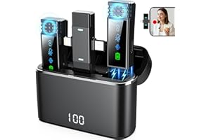 GARUTED 2 Pack Wireless Lavalier Microphone for iPhone iPad Android, Active Noise Reduction Mini Microphone with Charging Case 7H Clip On Microphones for Interview, Recording, Vlogging, Live Streaming, 80ft