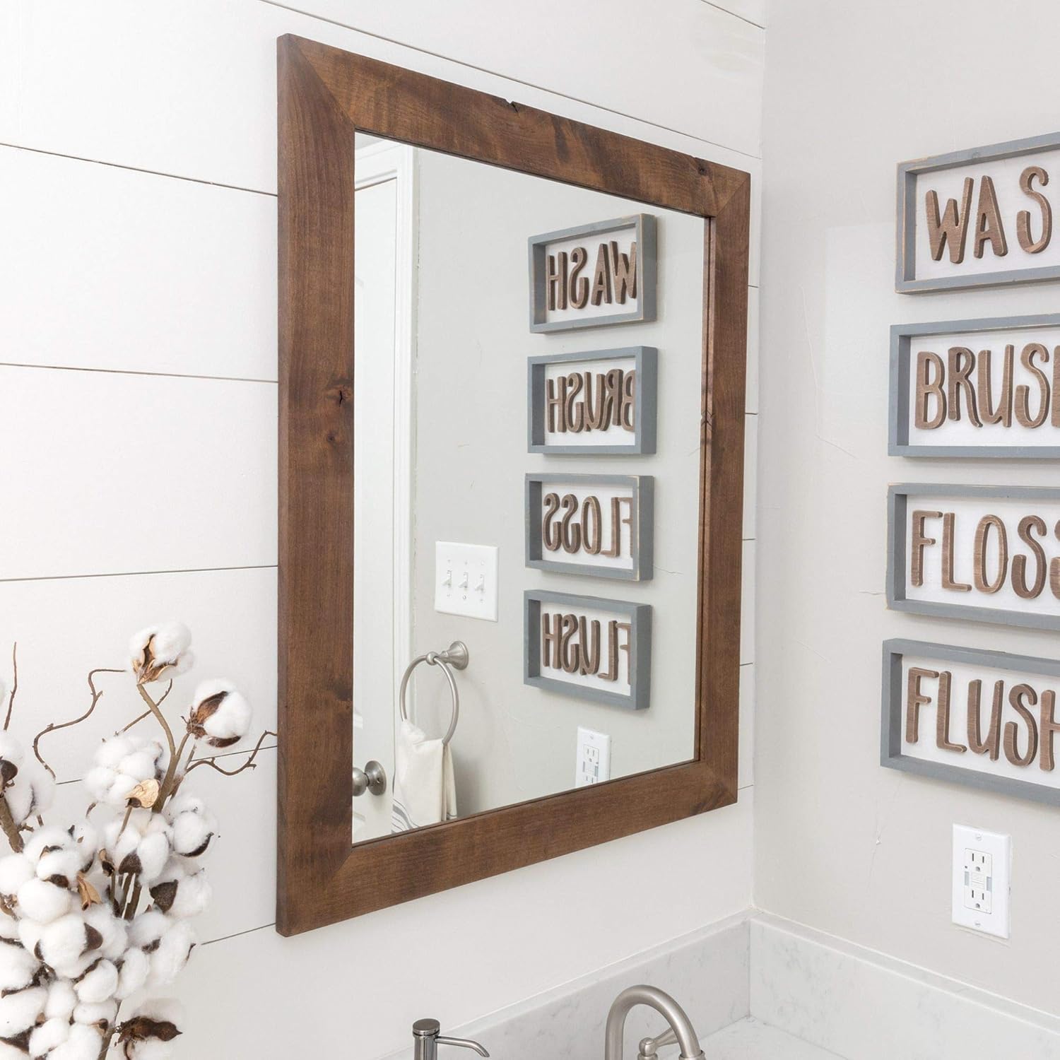 Whitewash Finish Modern Farmhouse Mirror for Bathroom Vanity