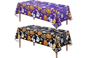 FUULOXE Halloween Plastic Tablecloth Rectangle 54" x 108" Disposable Table Cover Pumpkin Ghost Table Cloth Halloween Decor for Home Indoor Outdoor Birthday Party Supplies 2 Pack