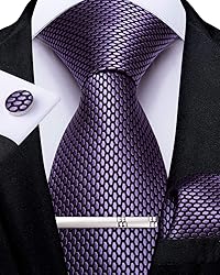 DiBanGu Plaid Tie Men's Silk Tie and Pocket Square