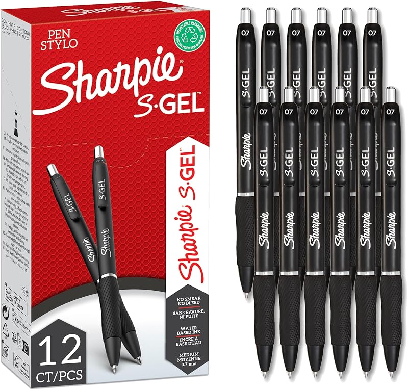 Sharpie S-Gel Gel Pens Medium Point 0.7mm Black Ink 12 Count