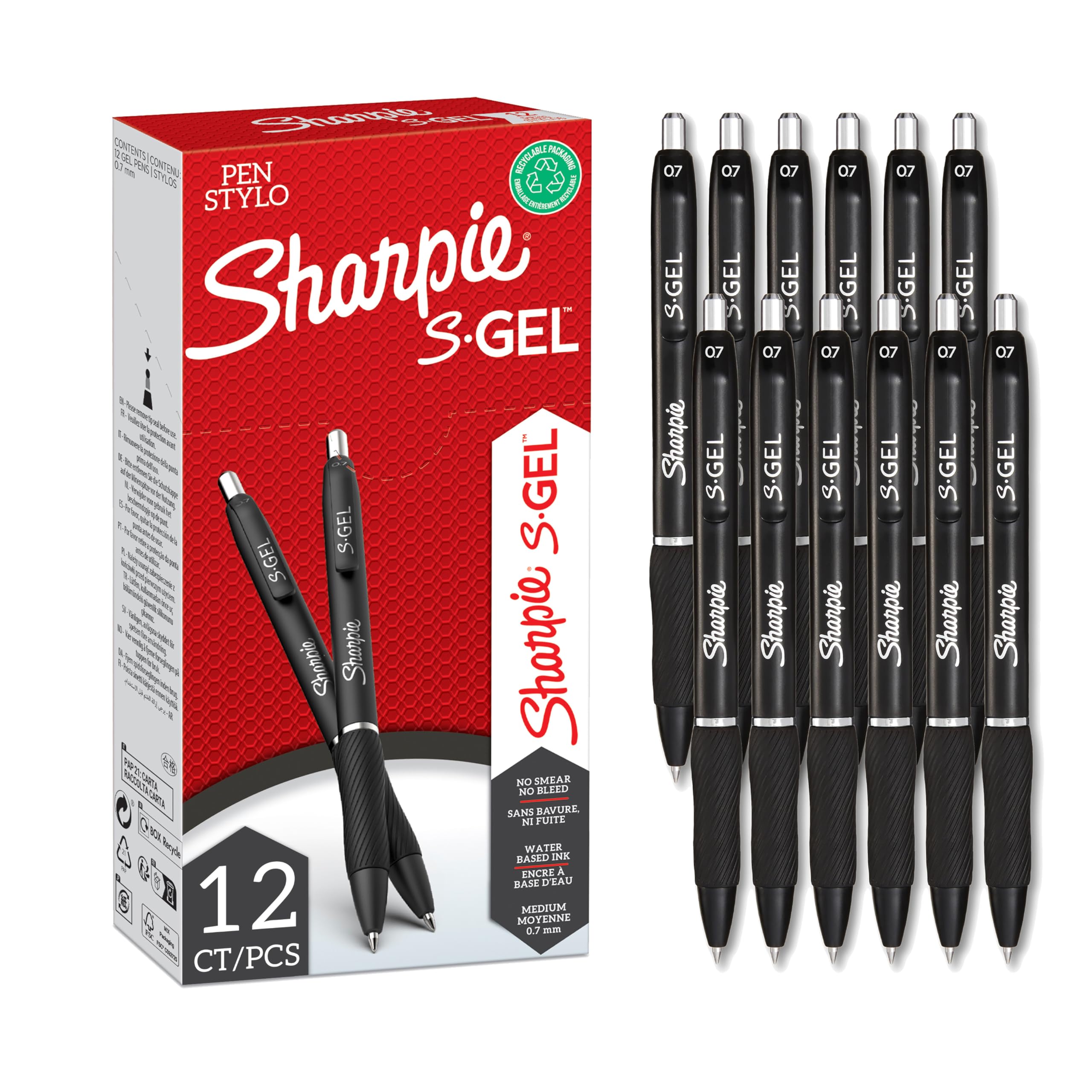 Sharpie S-Gel | Gel Pens | Medium Point (0.7mm) | Black Ink | 12 Count