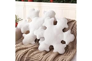 AELS Set of 2 3D Snowflake Christmas Decorative Throw Pillows, 21.6"& 17.7" Cute Winter Faux Fur Plush Pillow Set, Living Room Bedroom Nursery Decor, White Christmas Decoration, Snow White