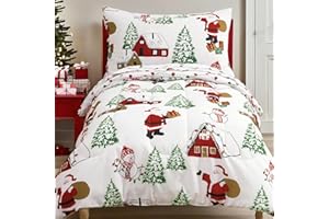 PHF 4 Piece Toddler Bedding Set, Ultra Soft Toddler Comforter Sets Include Comforter, Fitted Sheet, Flat Top Sheet and Pillowcase for Girls, Christmas Bed in A Bag for Baby Bedroom, Christmas