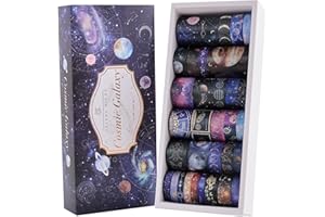 VYRANA 32 Rolls Washi Tape Set, Gold Foil Galaxy Decorative Masking Tape Constellation, Stars, Celestial, Adhesive Tape for Bullet Journal, Diy Craft, Scrapbooking Supplies, Gift Wrapping, Party Decoration