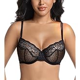 HACI Women's Lace Balconette Bra Demi Sheer See Though Mesh Unlined Underwire Sexy