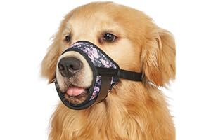 LUCKYPAW Dog Muzzle Soft Dog Muzzle for Small Medium Large Sized Dogs Breathable Muzzle for Dog to Prevent Biting Chewing Pattern Muzzle with Adjustable Strap (M-Snout(6¼-7½"), Black Rose)