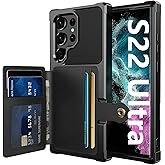 Tcaraersing for Samsung Galaxy S22 Ultra Case with Card Holder, Compatible with Magnetic Car Mount, Heavy Duty Shockproof Rugged Soft TPU Back Leather Flip Wallet Cover 6.8 inch, Black