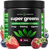 SuperGreens Powder, 40+ Organic Superfoods, Probiotics & Enzymes for Energy, Digestion, Gut Health & Bloating | Organic Fruit