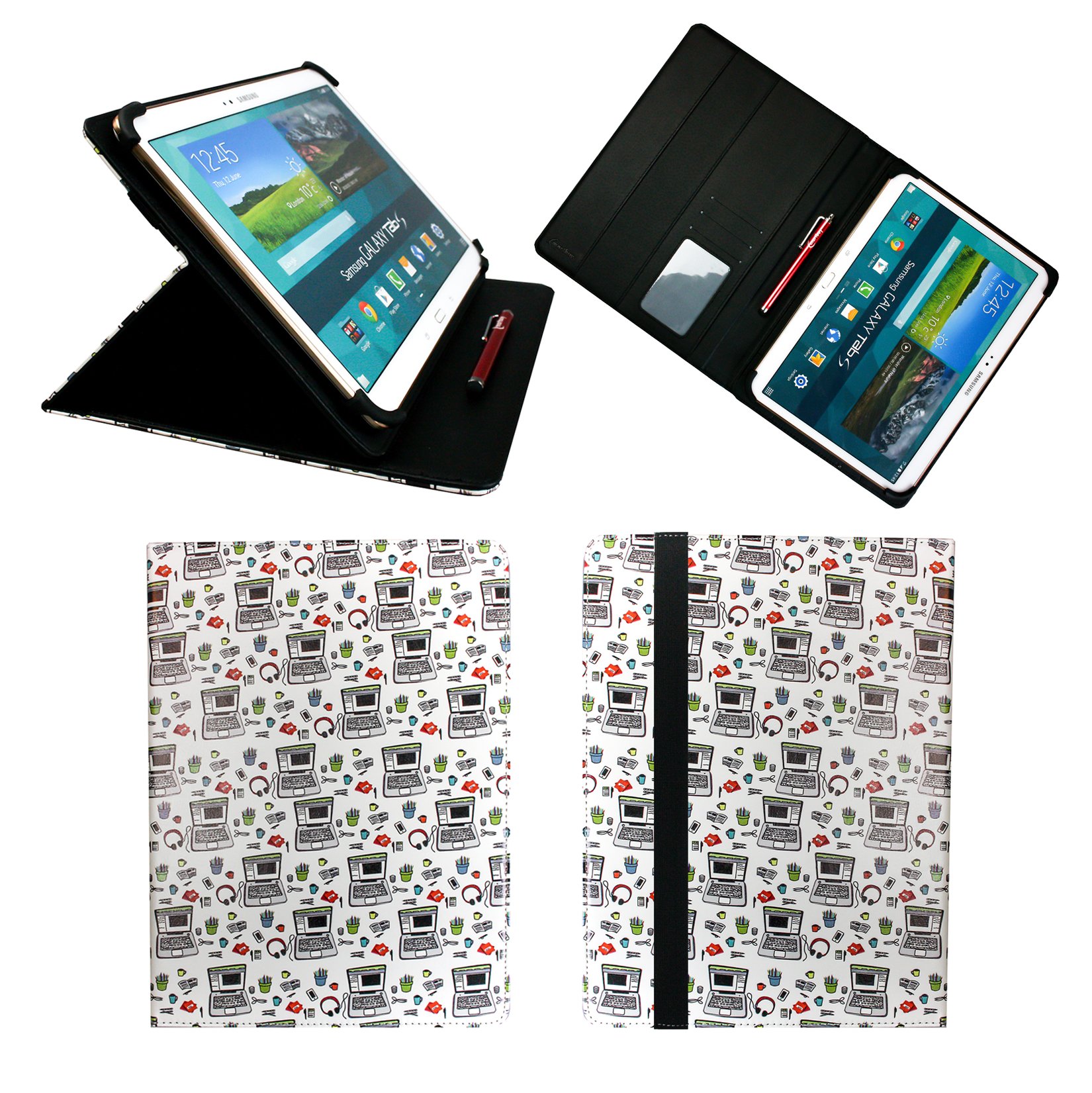 Emartbuy Universal 10-11.5 Inch Computers Multi Angle Folio Wallet Case Cover With Card Slots Black Elastic Strap and Stylus Pen Compatible With Selected Devices Listed Below
