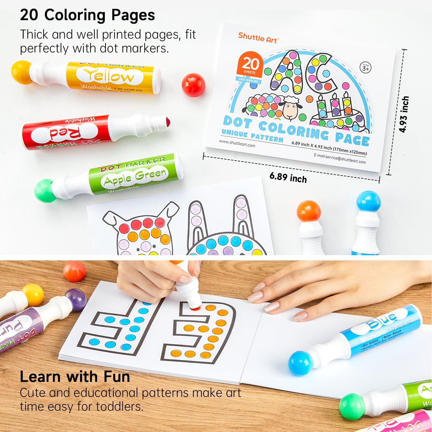 Shuttle Art 10 Colors Dot Marker Washable Non-Toxic Dot Marker for Children Early Education, Bingo Dabber for Creation with 1 Dot Activity Book