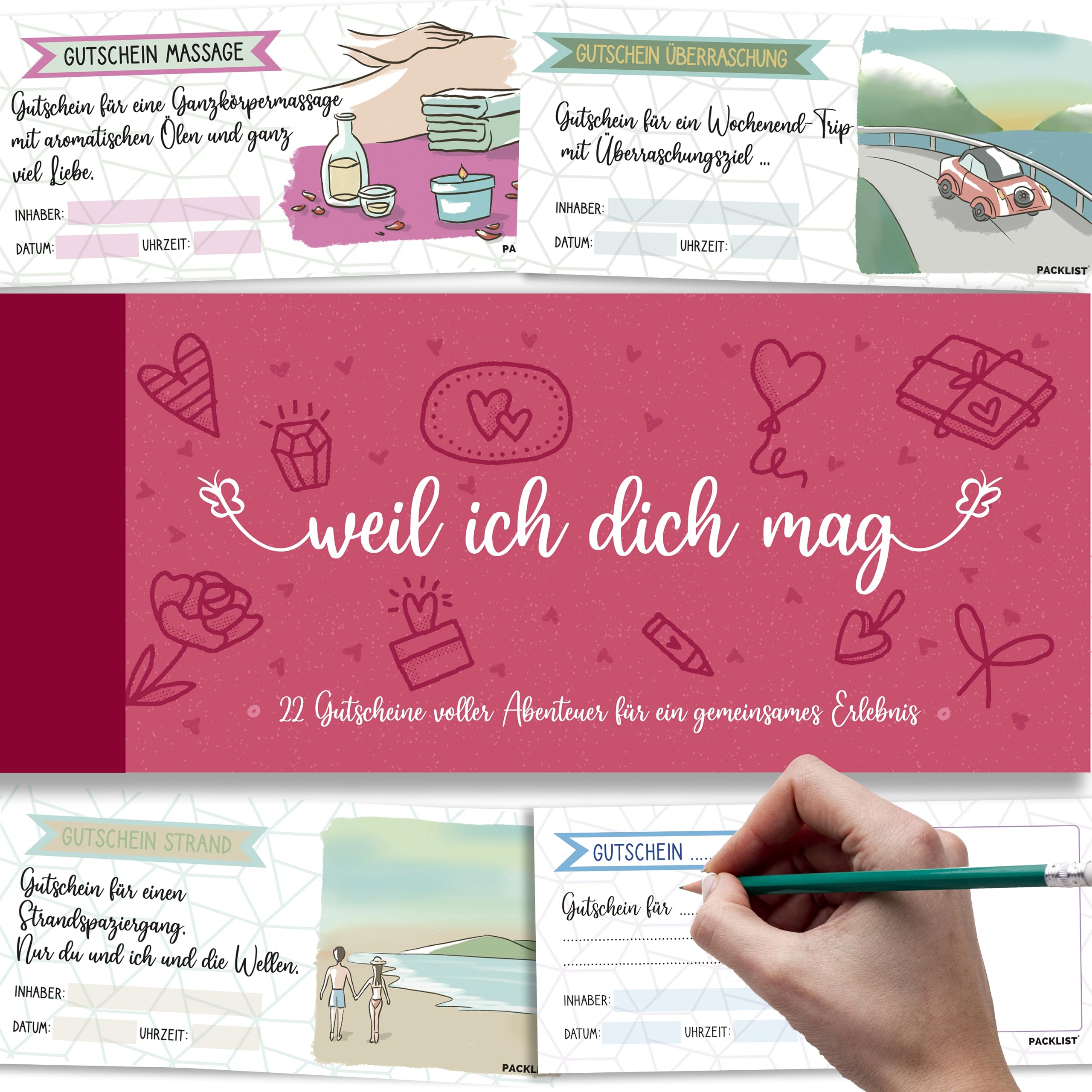 PACKLIST® Gift & Vouchers for Couples in GERMAN: Original Book with 22 Romantic Adventures + 6 Individual Vouchers to Fill In. Unforgettable Experience for Couples! — image 1