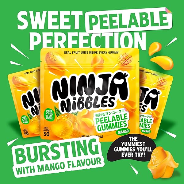 PEELABLE GUMMIES, MANGO JAPANESE CANDY, MANGO PEELING CANDY, FRUIT CANDY PEELABLE GUMMIES, ASMR CANDY, MOCHI CANDY TASTE, PEELABLE CANDY BY NINJA NIBBLES (7.01OZ BAG)