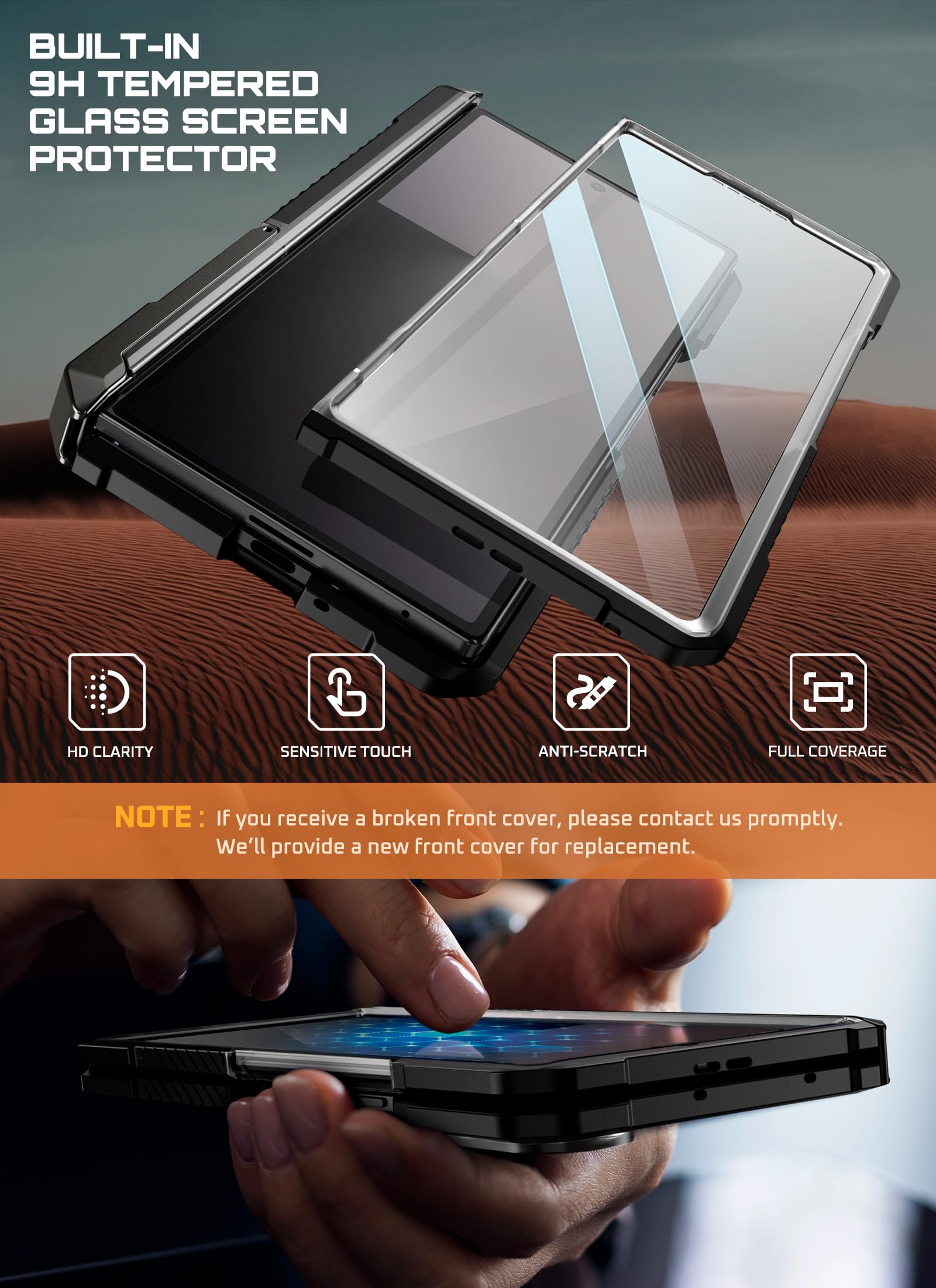 SUPCASE for Samsung Galaxy Z Fold 7 Case with Kickstand (UB Grip), [Compatible with MagSafe] [Built-in Tempered Glass Screen Protector] [Hinge Coverage] Military-Grade Protection Phone Case, Black