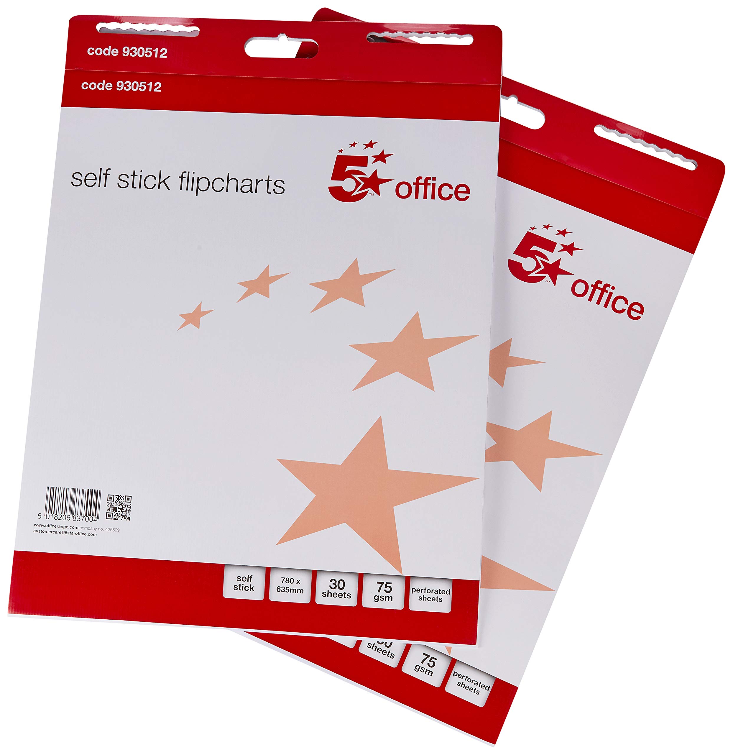 5 Star Flipchart Pad Self-adhesive 80gsm 30 Sheets A1 White [Pack 2]