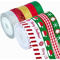 10 Rolls Christmas Ribbon for Gift Wrapping, 3/8" 50 Yards Christmas Tree Ribbon, Christmas Crafts Decorations for…