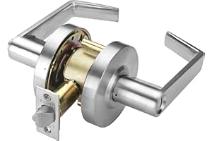 LYNN HARDWARE Commercial Door Lever Lock - Heavy-Duty Locking Door Handle, Designer Door Handles, Cylindrical Lever Lock, Non-Handed Grade 2 Door Handle, Satin Chrome, Privacy/Bathroom Function