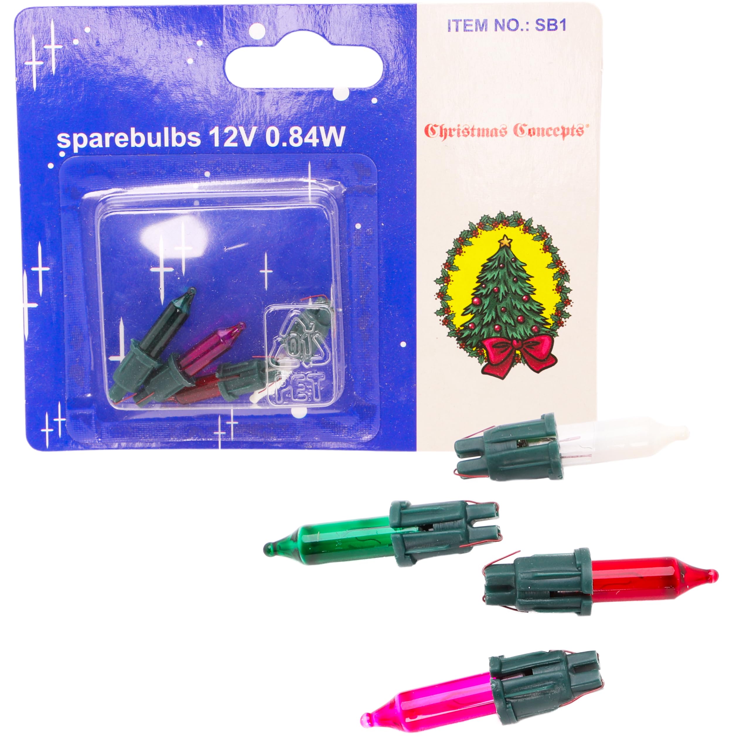 Mrs Christmas Pack of 3 Multi Colour Push in Spare Bulbs with 1 Fuse Bulb -12v