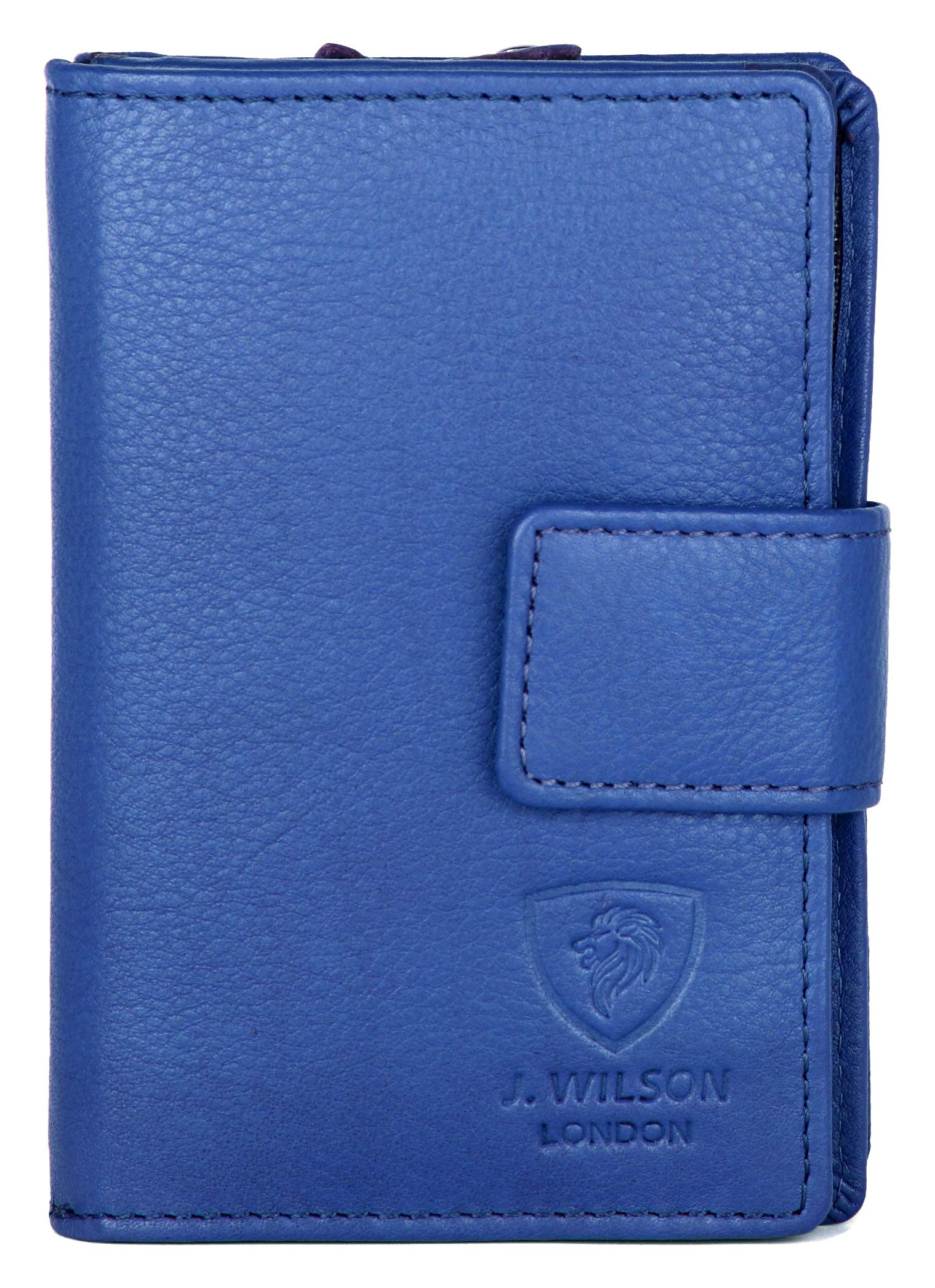 J. Wilson London Ladies RFID Safe Designer Leather Purse Card Women Wallet Zip Pocket Boxed (Royal Blue)