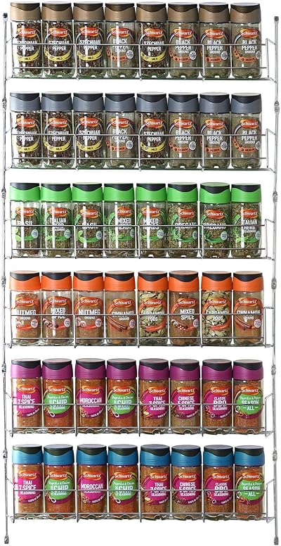 Vinsani 6 Tier Spice Rack Organiser Wall Mounted Silver Chrome