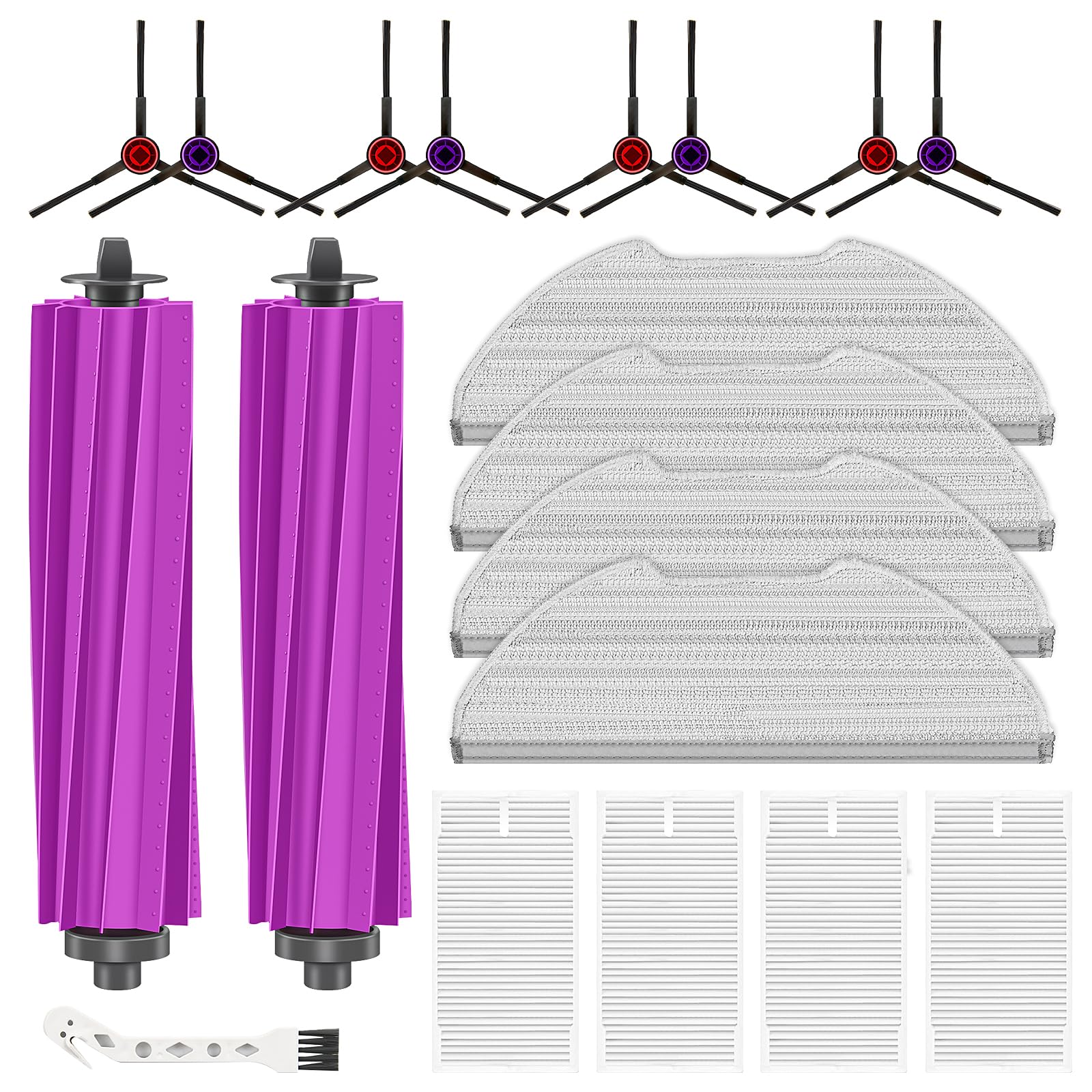 Photo 1 of 19 Packs Replacement Parts for Eureka E20 Plus Robot Vacuum Cleaner, 2 Rubber Brush, 8 Edge-Sweeping Brushes, 4 Hepa Filters, 4 Mop Pads, 1 Cleaning Brush Accessories Kit