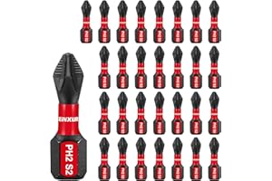 Geinxurn 30Pieces Magnetic #2 Phillips 1 in. Hex Anti-Slip Screwdriver Bits, 1/4 Inch Hex Shank Impact Tough PH2 Cross Screwdriver Bits Set