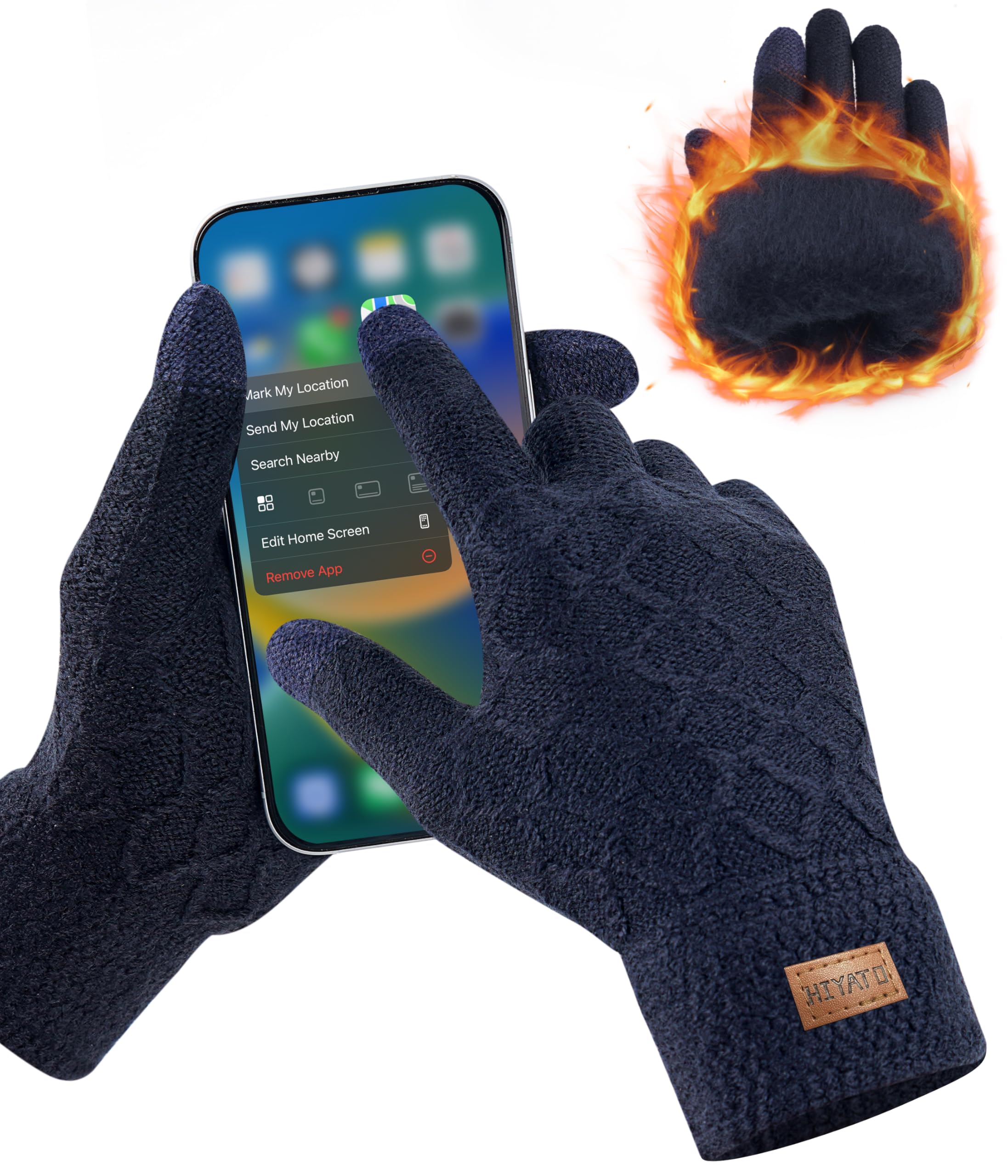 HIYATO Men's Touchscreen Winter Warm Knit Gloves with Soft Lining, Thermal Gloves for Men and Women (Navy)