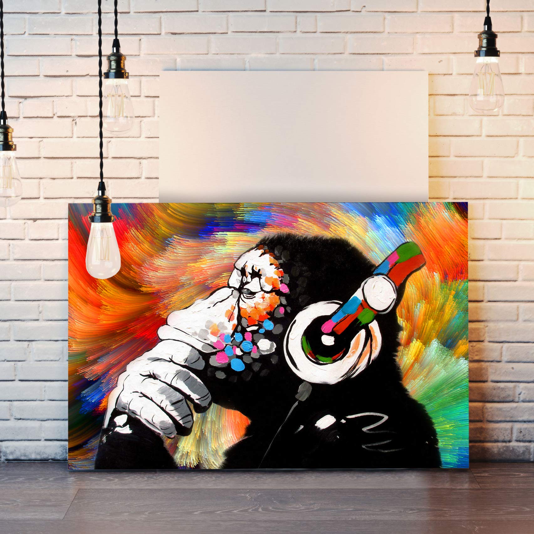 MONKEY DJ BANKSY COLOURFUL SWIRL CANVAS STREET WALL ART PRINT ARTWORK GORILLA (18in x 12in / 45cm x 30cm)