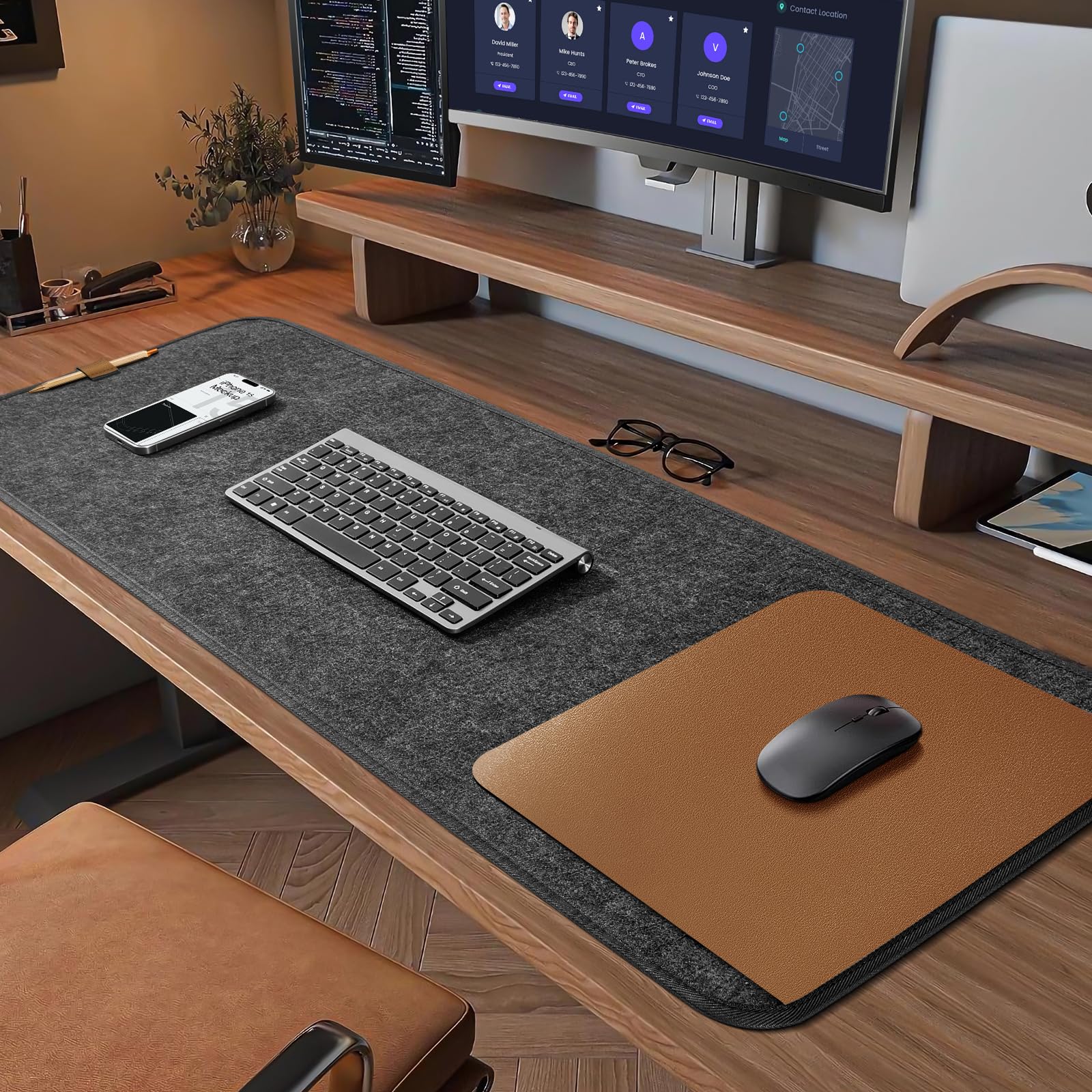 Eurhomewit Schreibtischunterlage Filz Rutschfest, 100X40cm Desk Mat, Unterlage Schreibtisch Unterlegmatte, Mauspad XXL, Schreibtisch Unterlage Tischunterlage Schreibtisch für Büro Zuhause -Dunkelgrau