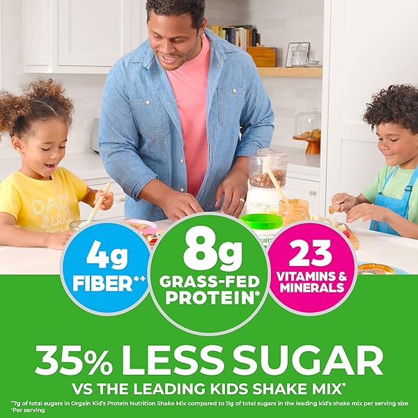 ORGAIN KIDS PROTEIN POWDER SHAKE MIX, CHOCOLATE BROWNIE – 8G GRASS-FED DAIRY PROTEIN, 4G FIBER, 23 VITAMINS & MINERALS, GLUTEN FREE, NO SOY INGREDIENTS, ADDS HEALTHY NUTRIENTS TO KIDS SNACKS, 1LB