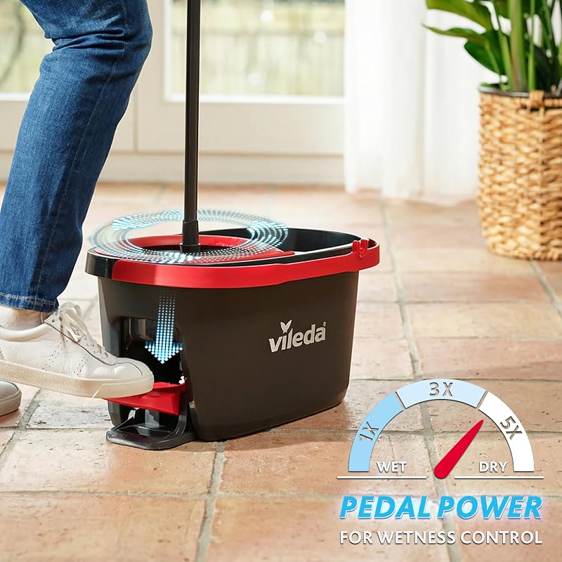 Conjunto de Esfregões Turbo com Caçamba e Máquina Rotativa Ativada por Pedal | Poste telescópico de 65 a 131 cm | | Recarga de Microfibra | Limpeza Profunda com Menos Esforço