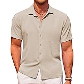 COOFANDY Men's Casual Short Sleeve Button Down Shirt Textured Summer Beach Shirt