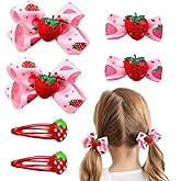 ZANWELL 6Pcs Kawaii Strawberry Hair Clips Hair Accessories for Girls - Pink Hair Bows Fruit Hair Barrettes, Allergen-Free Metal, Non-Slip girl hair bows for Daily & Party