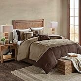 Madison Park Boone Cozy Comforter Set, Faux Suede, Deluxe Hotel Styling All Season Down Alternative Bedding Matching Shams, Decorative Pillow, Queen (90 in x 90 in), Rustic Brown 7 Piece