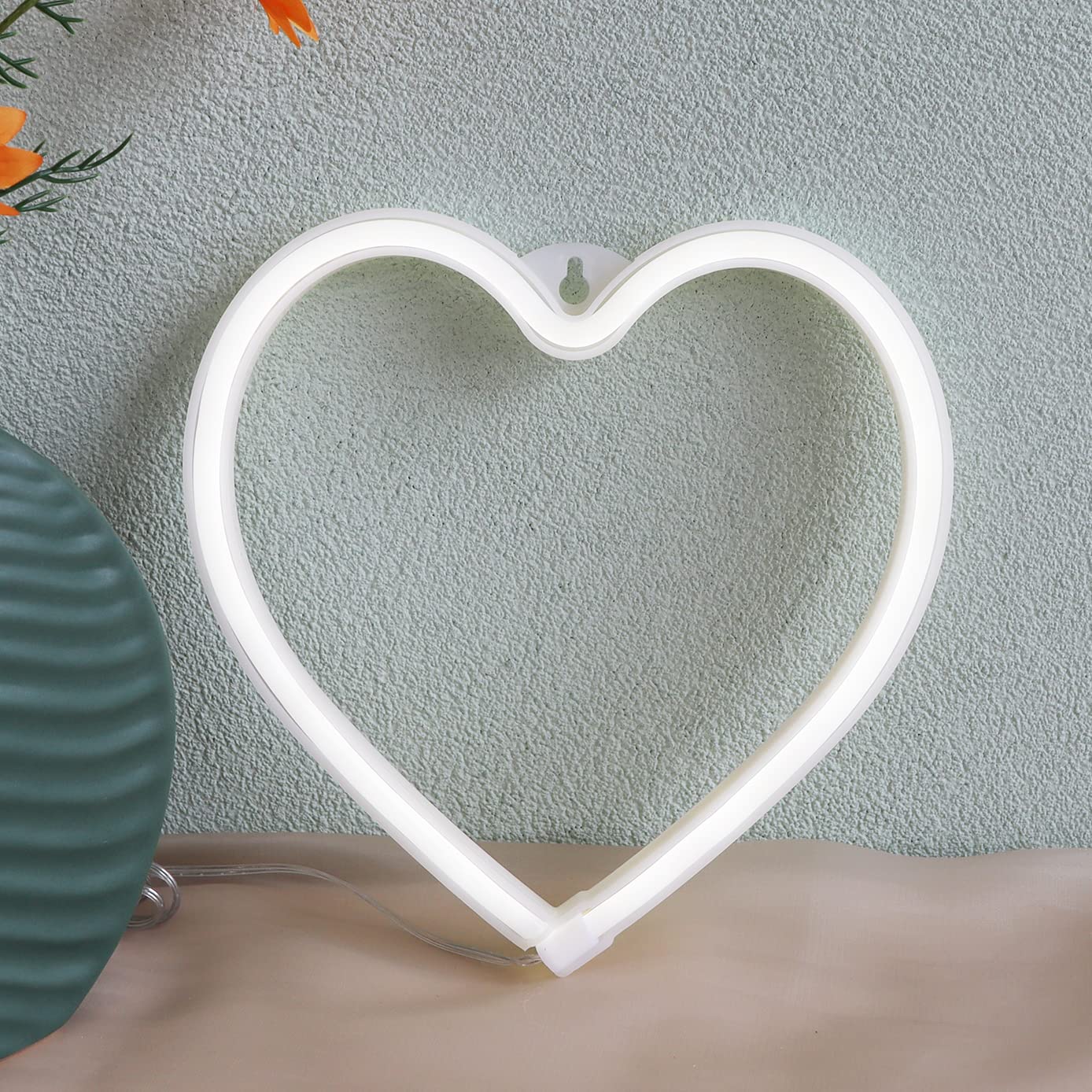 Heart Neon Sign Cool White Light,Battery Operated