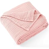 Carriediosa 100% Cotton Muslin Throw Blanket 108" X 90" King Size,4-Layers Summer Gauze Throws for Bed Couch,Soft Lightweight Breathable Linen Blankets Bedspread for Adults All Season,Dusty Pink
