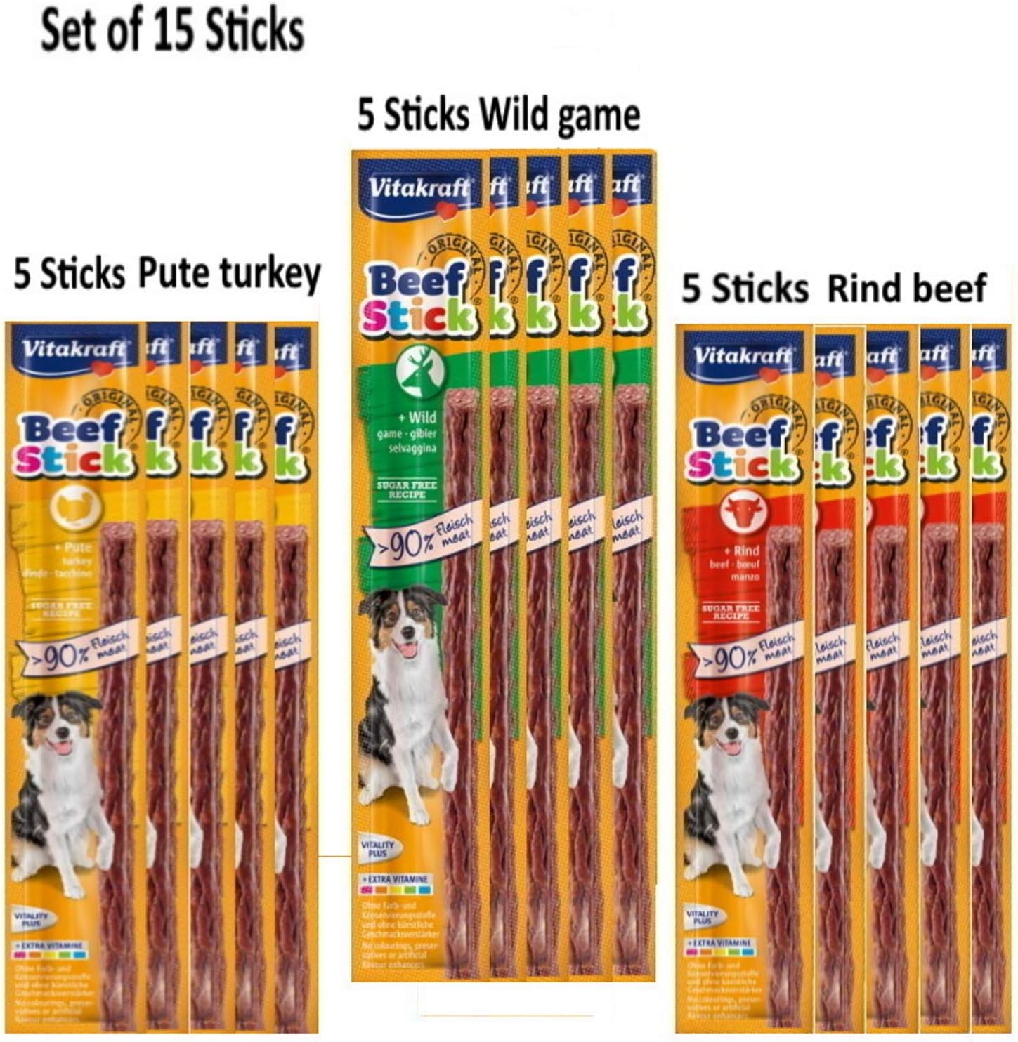KATIX Vitakrafts *NEW* SET OF MIXED VARIETY DOG BEEF STICKS SOFT MEATY DOG TREAT STICKS, 15 count (Pack of 1) - Image 3