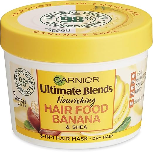Garnier Hair Mask for Dry Hair | Banana Hair Food by Garnier Ultimate Blends, 3-in-1: Conditioner, Hair Mask, Leave-in Hair Conditioner | 98 Percent Natural Origin | 390 ml