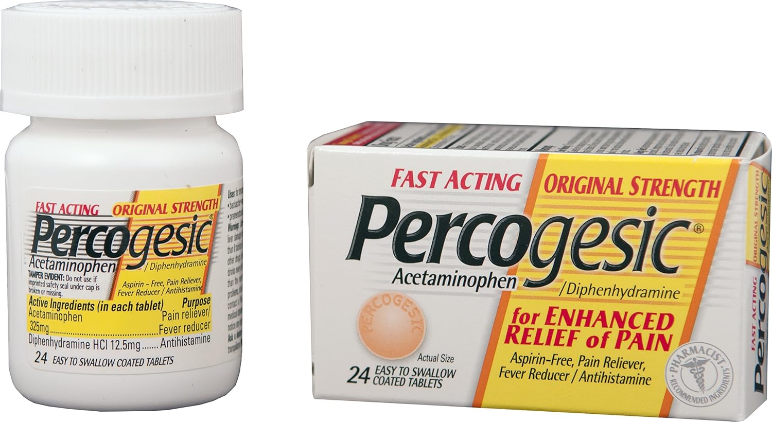 Percogesic Original Strength, Acetaminophen and Diphenhydramine, 90 Tablets: Health & Personal Care