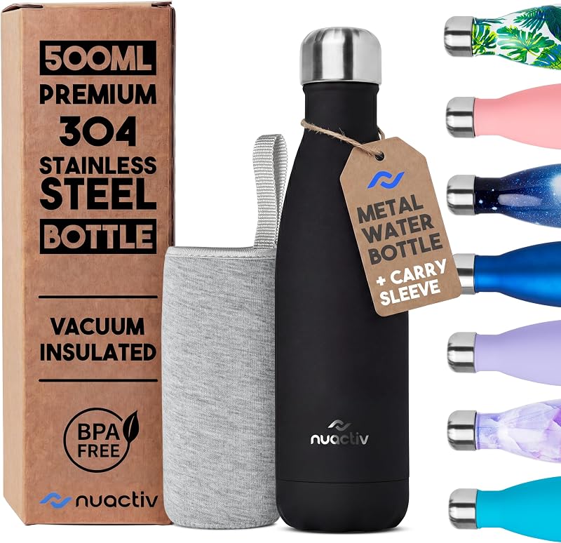 Nuactiv Stainless Steel Water Bottle 500ml Vacuum Insulated Leakproof