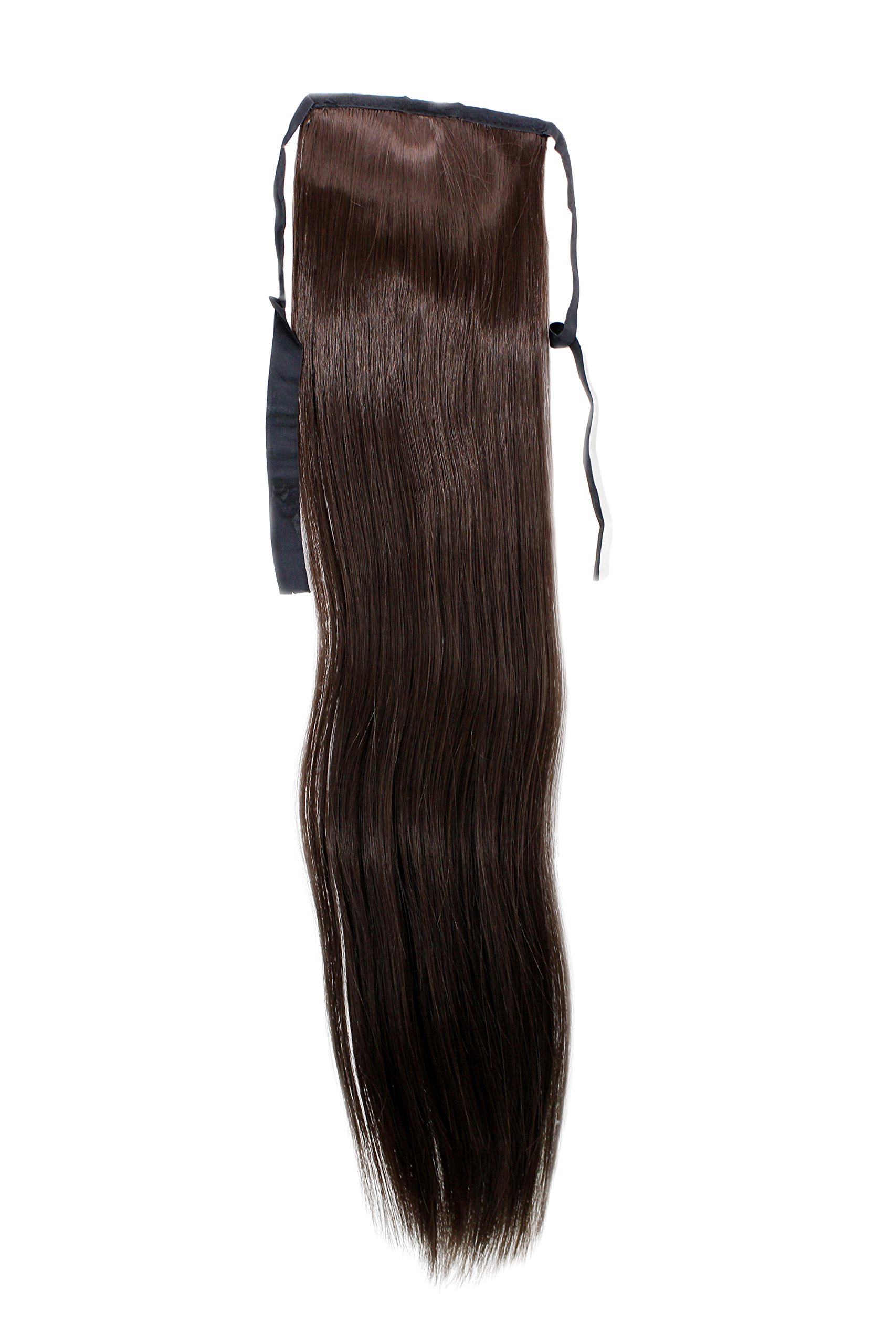 WIG ME UP - YZF-TS18-6 Hairpiece Pontail Pigtail extension slim light straight comb and ribbon dark to medium chocolate brown