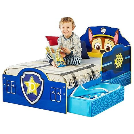 Kinderbett mit Schubladen Paw Patrol Blau 140x70cm - Kleinkinderbett mit stabilem Rausfallschutz