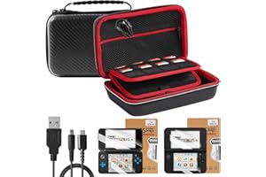 Jekarsy Three-in-One Kit for Nintendo 2DS XL/ 3DS XL ，Anti-Collision Carrying Case with EVA Material Covered , 2 Pack HD Front and Back Screen Protectors(3ds xl screen protector+ 2ds xl screen protector), 2 in 1 Usb Cable