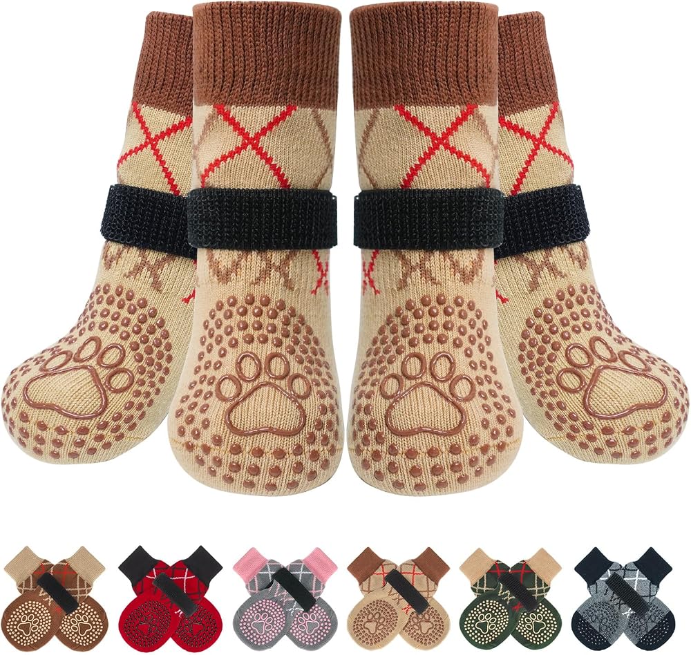 BEAUTYZOO Anti Slip Dog Socks 3 Pairs Small/Medium Non-Slip Paw Protectors