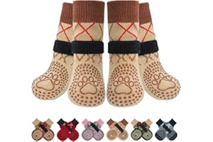 BEAUTYZOO 6PCS Dog Socks to Prevent Licking Paws, Anti Slip Dog Shoes for Hot Pavement Hardwood Floors, Traction Control Toe Grips Boots & Paw Protectors for Small Medium Large Senior Dogs, Khaki XL
