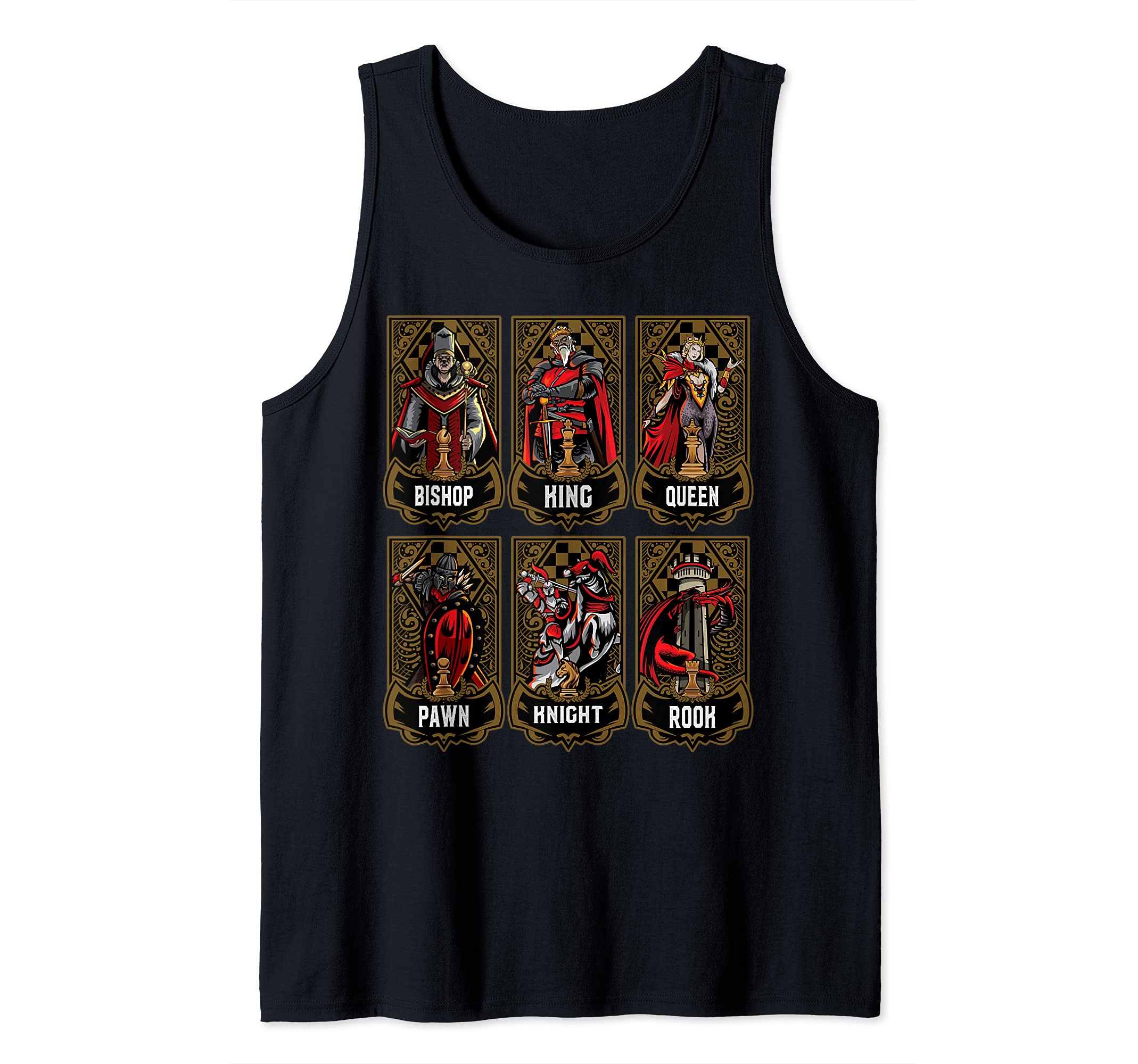 Chess Game Piece Set Chess Club Players Gambit Red Team Tank Top