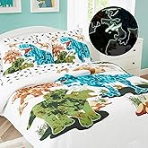Kaleido Space Twin Kids Comforter Set - 5 Pieces Twin Bedding Sets for Boys Teen, Glow in The Dark Dinosaurs Bed in A Bag with Sheets