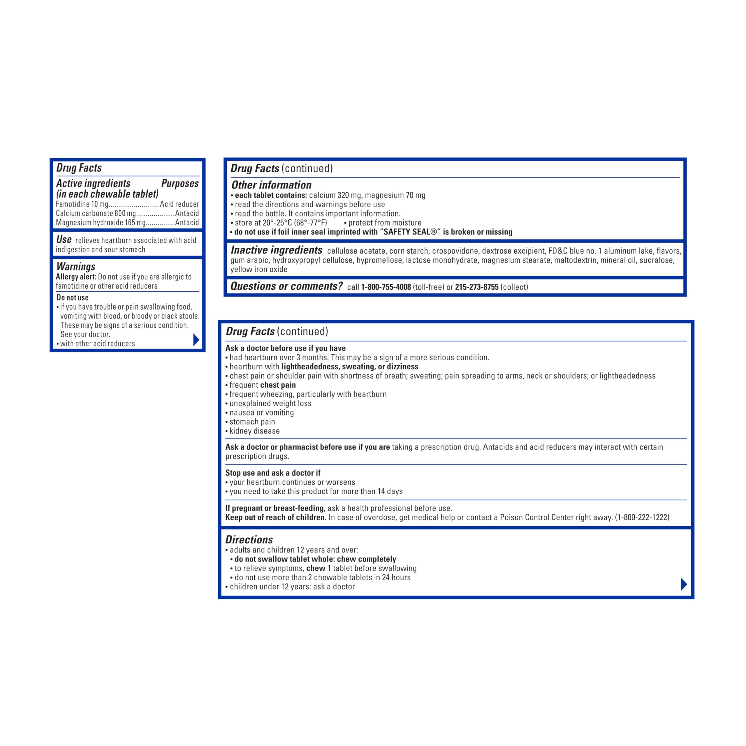 Pepcid Complete Acid Reducer + Antacid Chewables, 10mg Famotidine, 800mg Calcium Carbonate & 165mg Magnesium Hydroxide per Heartburn Medicine Tablet, Antacid Chews, Mint, 50 ct